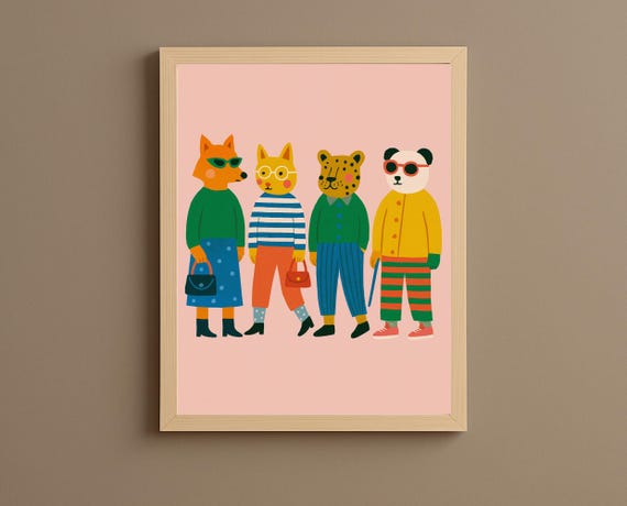 Stylish Animal Friends Wall Art Fashionable Crew For Nursery Kids Room