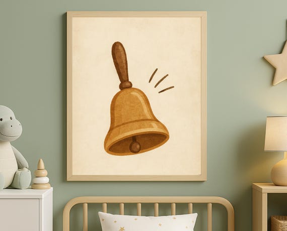 Vintage Bell Nursery Print Minimalist Kids Room Wall Art