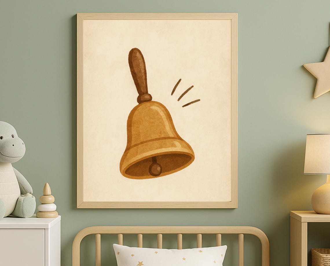Vintage Bell Nursery Print Minimalist Kids Room Wall Art