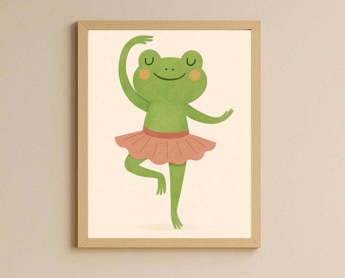 Smiling Frog Ballerina In Pink Tutu Cute Dance Kids Art Poster