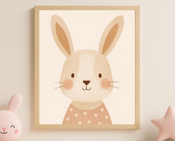Polka Dot Bunny Nursery Wall Art Cute Rabbit For Kids Room Decor Poster