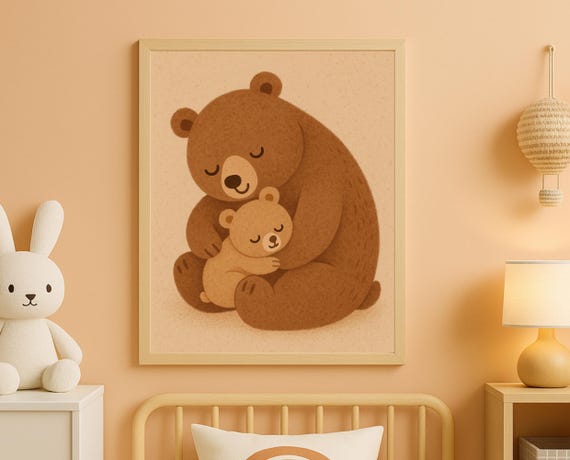 Mama Bear And Baby Hug Cozy Nursery Wall Art
