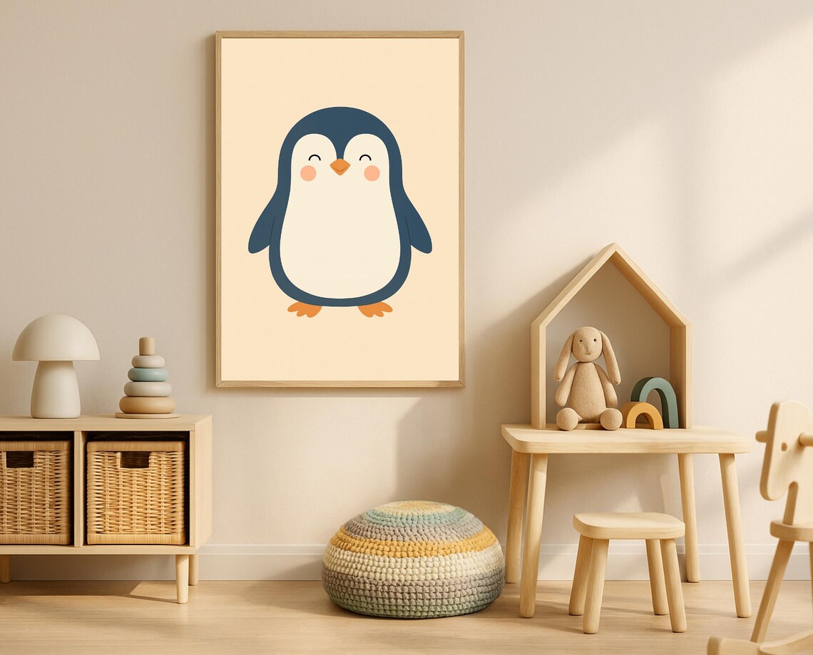 Cute Penguin Nursery Baby Animal Cartoon Kids Room Wall Art Decor