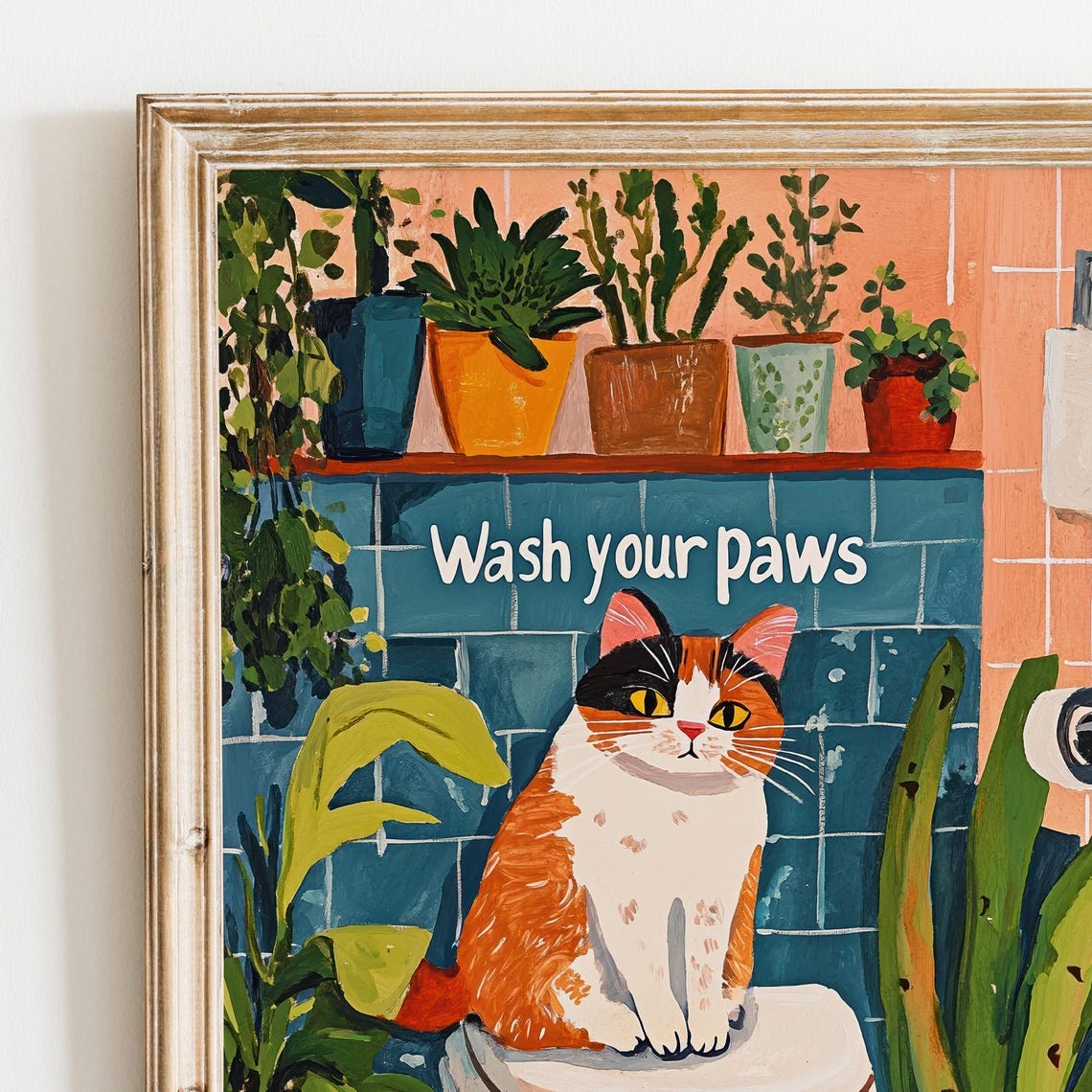 Wash Your Paws Funny Cat Bathroom Wall Art Print - Image 2