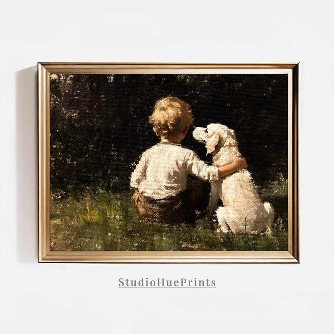 Boy And Dog Vintage Wall Art Dog Wall Art Antique Vintage Oil Painting Farmhouse Decor Dog Nursery Print Nursery Wall Art