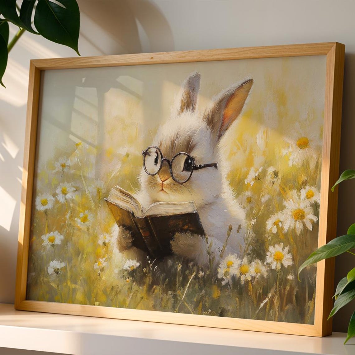 Bunny Wearing Glasses Reading Book Daisy Meadow Cute Wall Art Print - Image 3