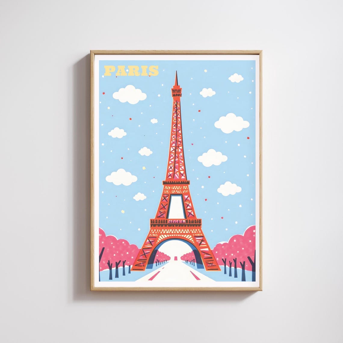 Eiffel Tower Paris Red Pop Art Landmark Colorful Retro Wall Art