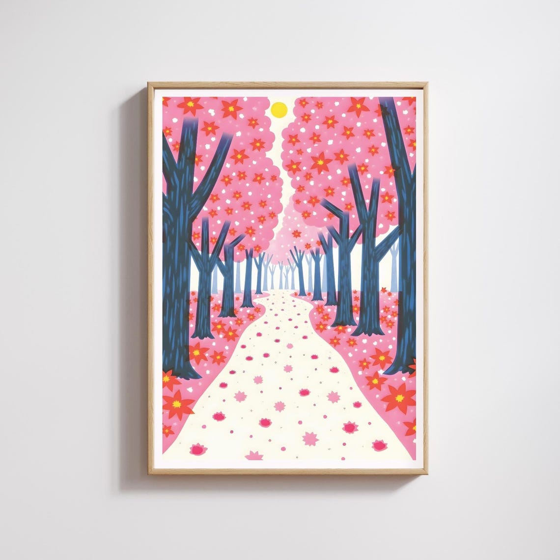 Pink Blossom Tree Lined Avenue Spring Floral Pop Art Style Poster