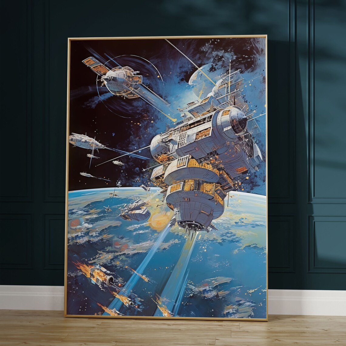 60s Sci Fi Space Station Anime Art Print, Retro