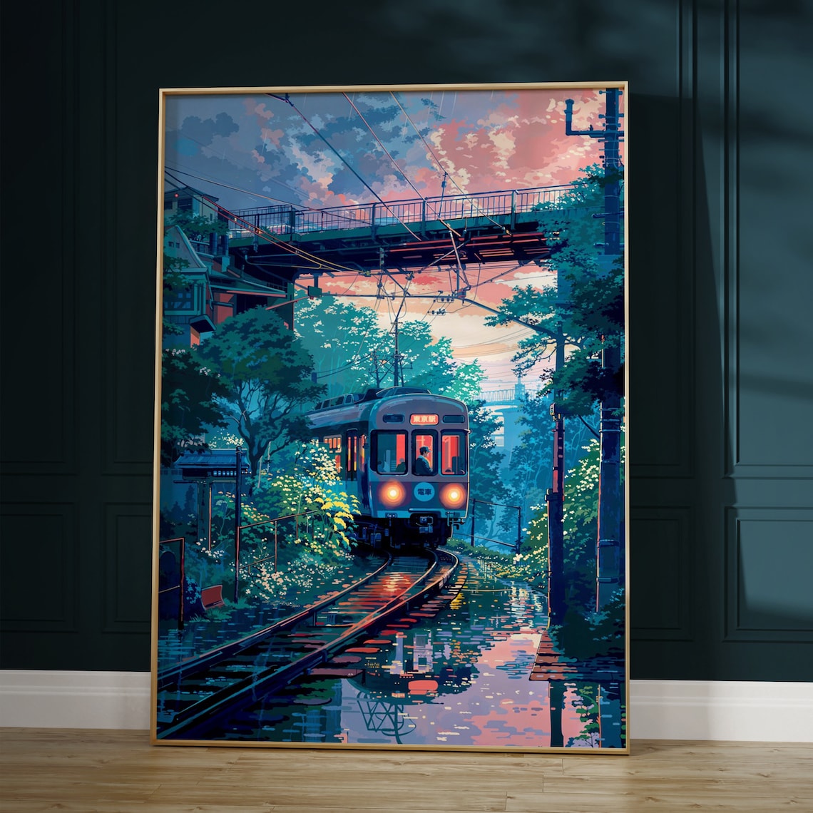 Retro Anime Train Art Print, Japan Inspired Urban Decor