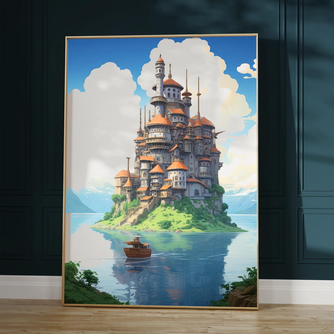 Fantasy Castle on a Tropical Island Over Calm Blue Water Poster