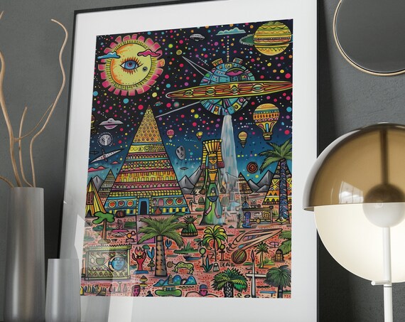 Surreal Ancient Egypt Painting Wall Art Instant Colorful Eclectic Home Decor Modern Spiritual Wall Decor Anunnaki Art