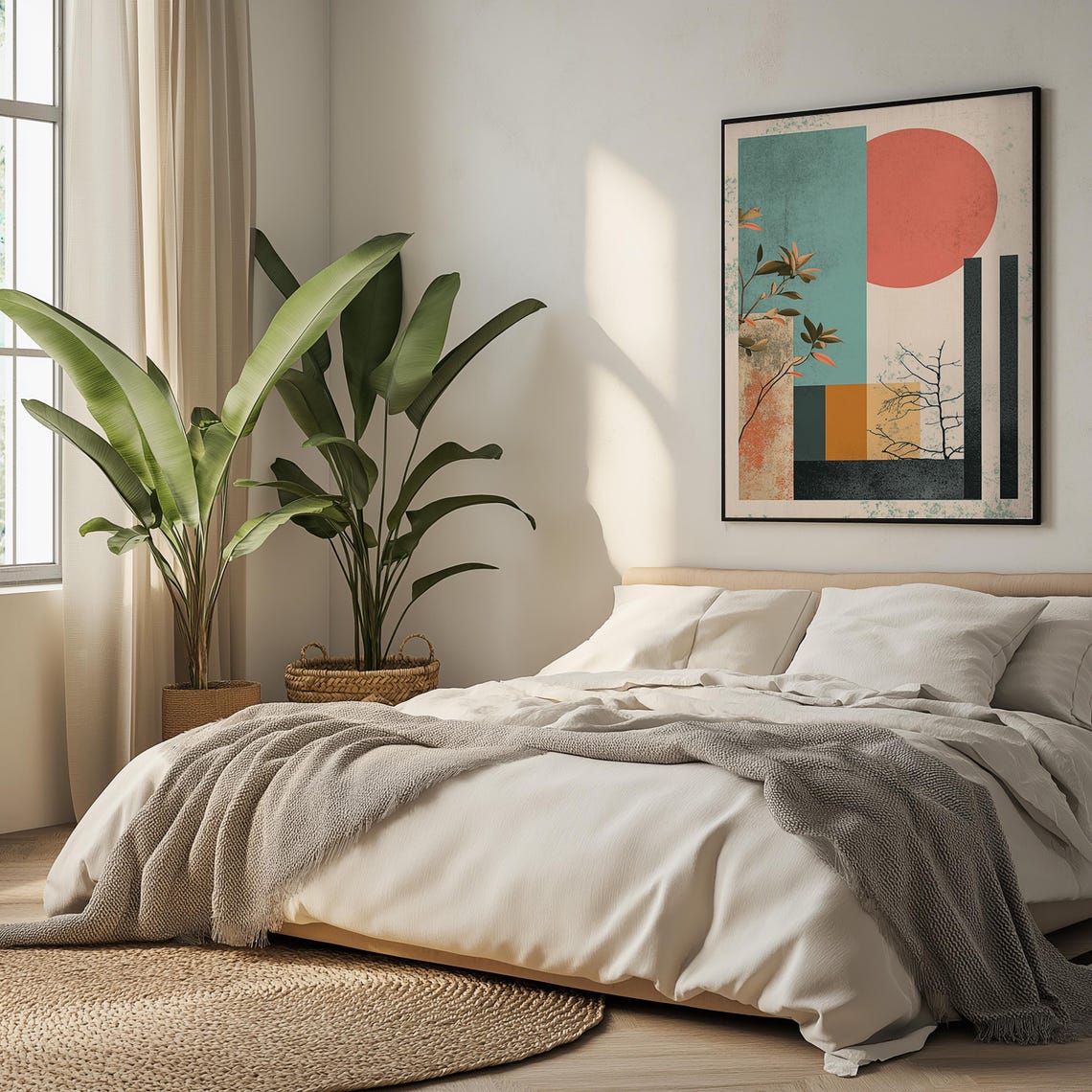 Modern Abstract Geometric Botanical Branches and Sun Art Poster - Image 5