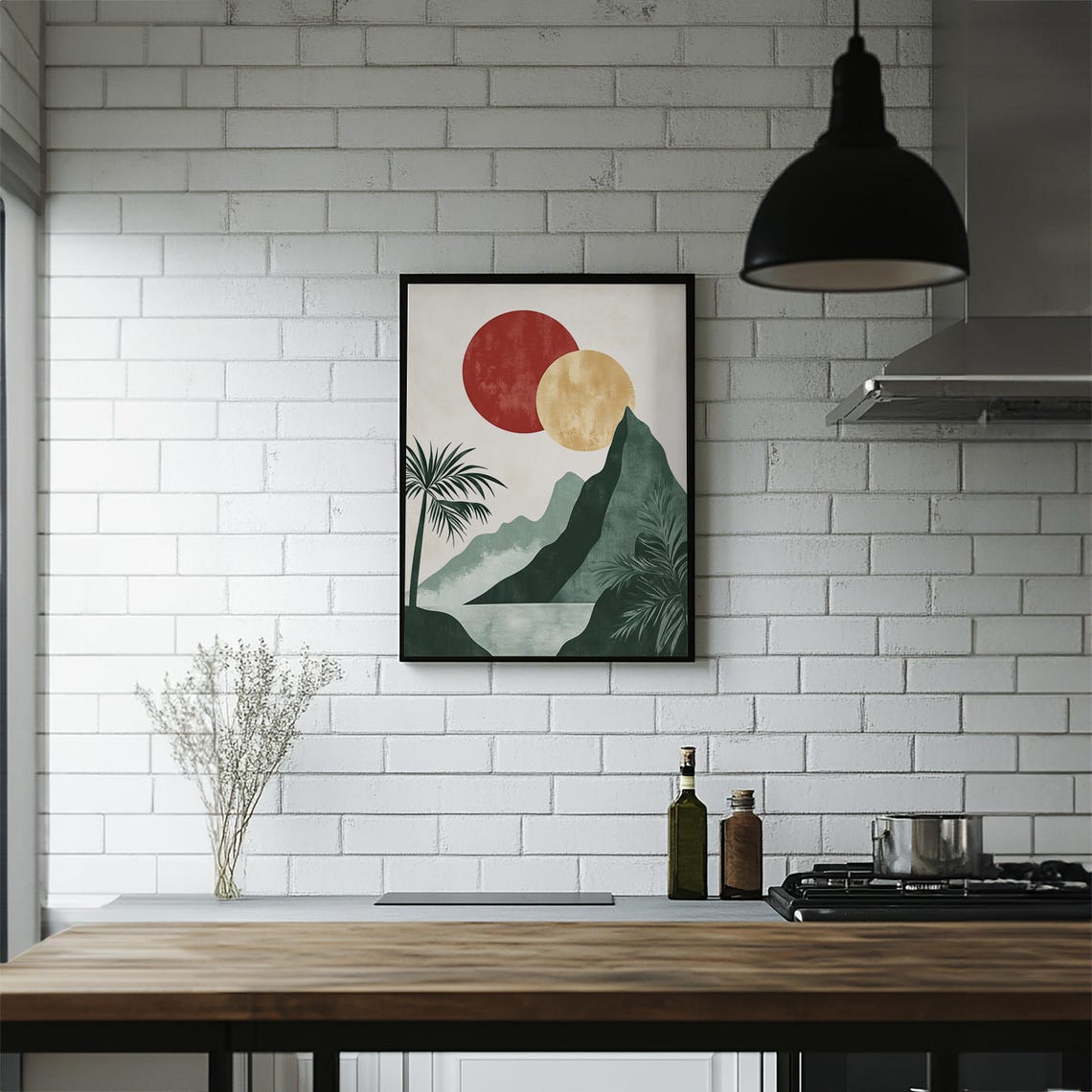 Minimalist Red Sun Over Mountain Palm Retro Coastal Decor Poster - Image 6