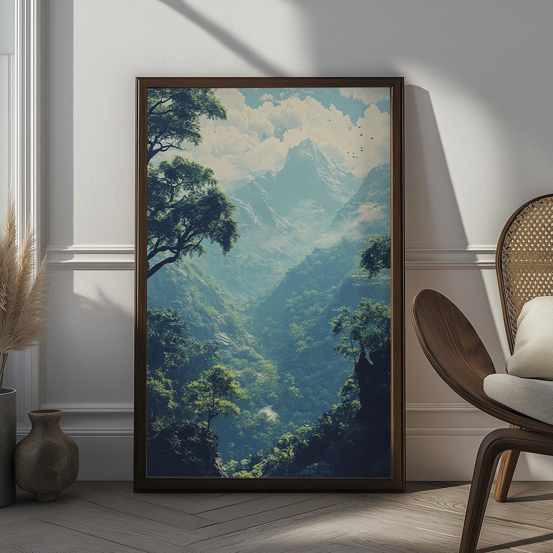 Majestic Green Mountain Forest Valley Landscape Nature Poster