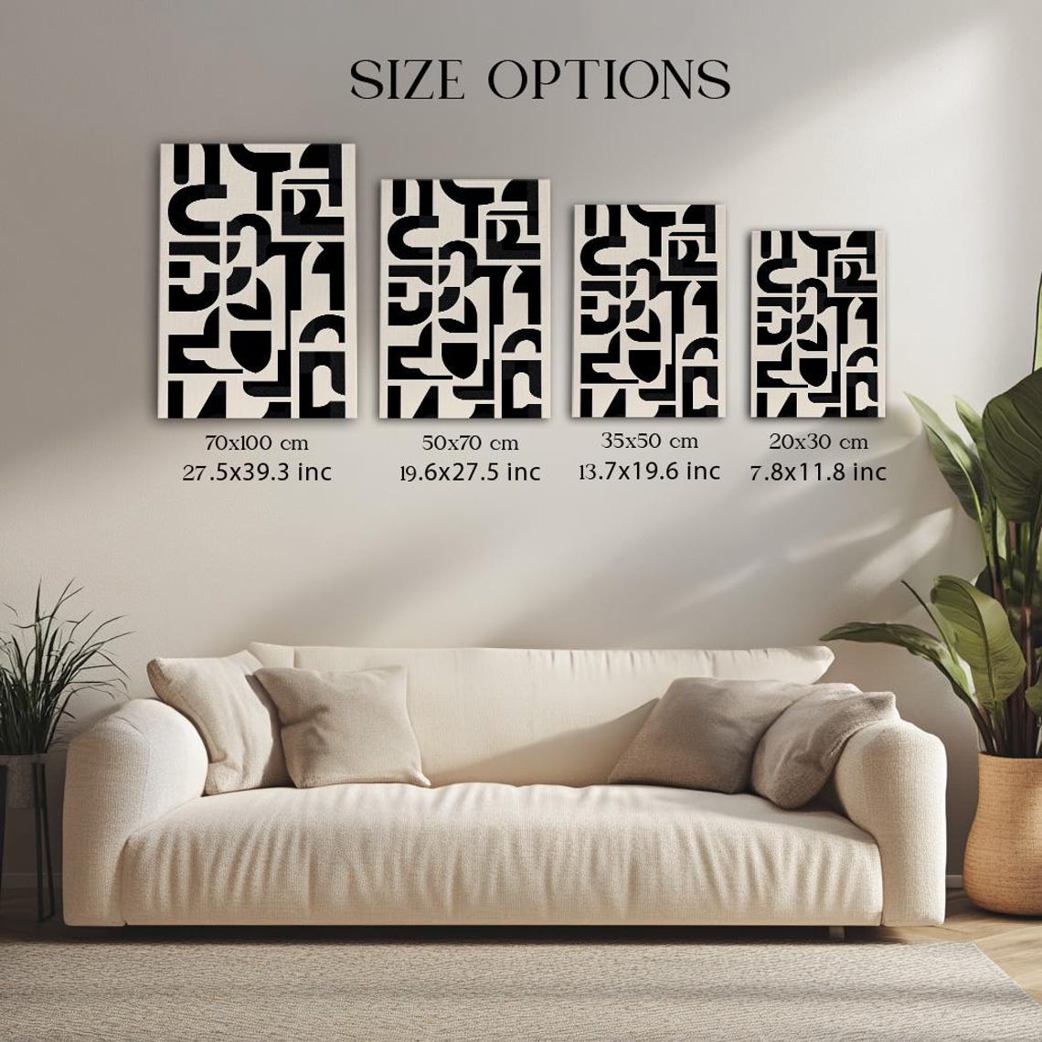 Bold Black Geometric Shapes Minimalist Abstract Modern Home Wall Art - Image 3