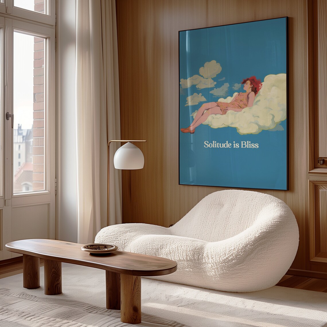 Solitude Is Bliss Retro Cloud Woman Illustration Blue Sky Quote Wall Art Poster - Image 4