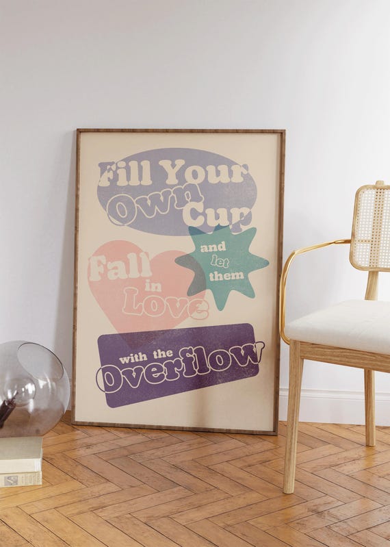 Wall Art Quotes Print Fill Your Own Cup Print Retro Colorful Wall Decor Quotes Purple Wall Art For Living Room Bedroom Decor Modern Gift