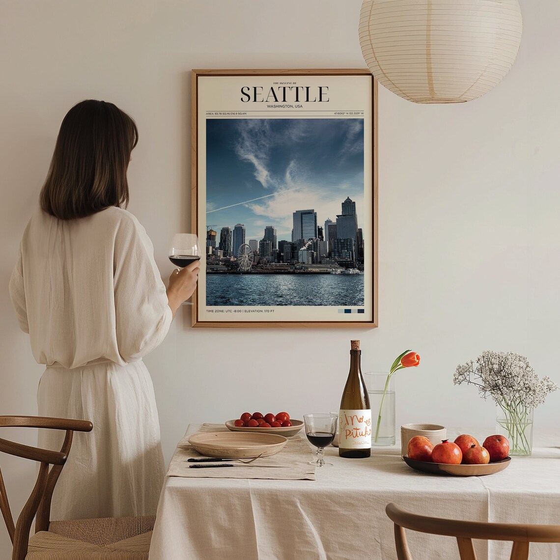 Seattle Washington Skyline Waterfront Ferris Wheel Daylight View Travel Poster - Image 3