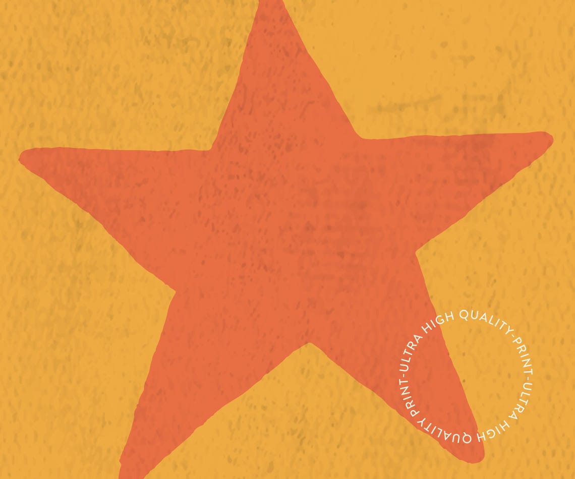 Retro Hand Drawn Star Orange On Yellow Minimalist Nursery Poster - Image 5