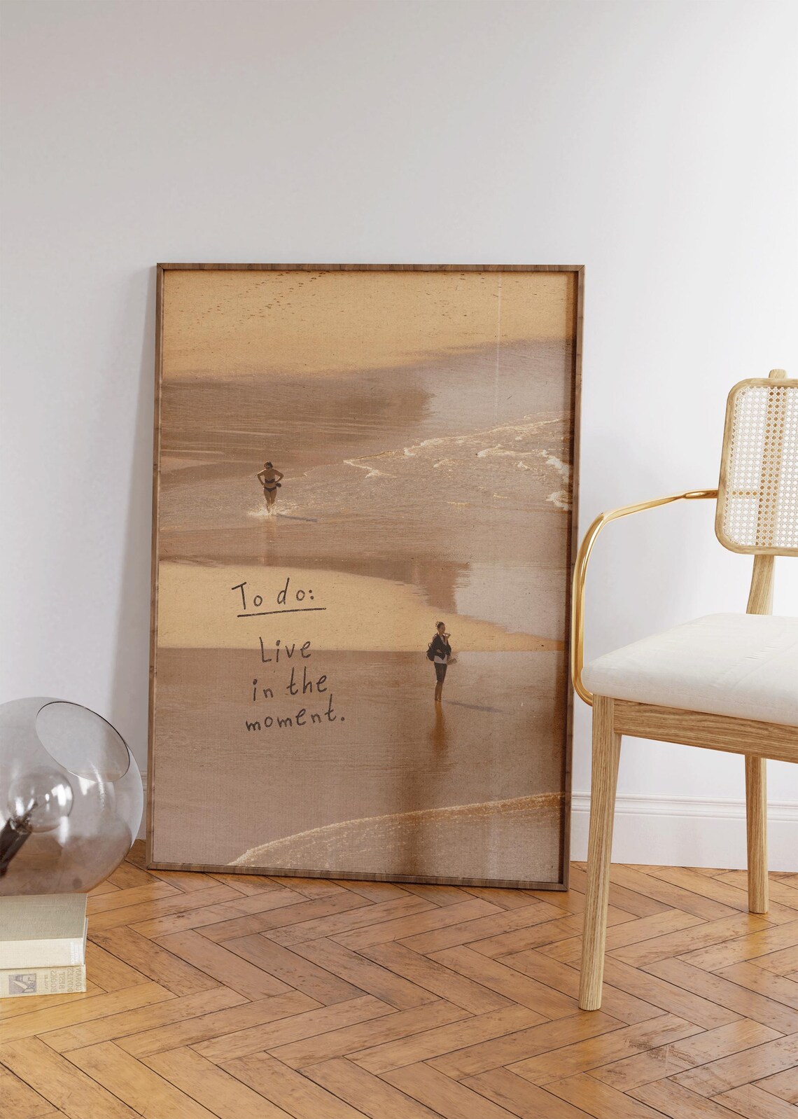 To Do Live In The Moment Sunset Beach Sepia Photo Quote Wall Art Print - Image 3
