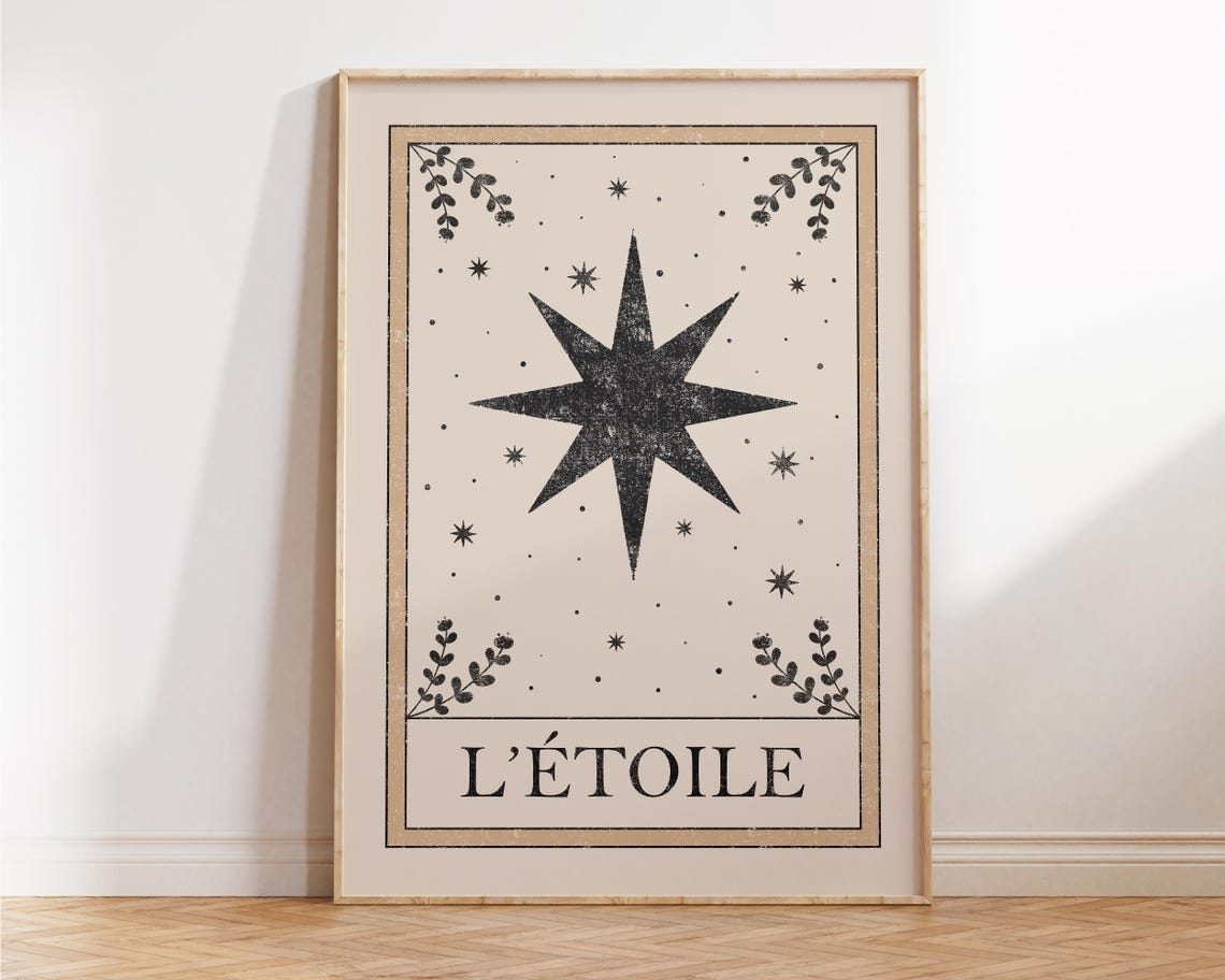 L'Etoile The Star Vintage Tarot Card Celestial Boho Decor Poster
