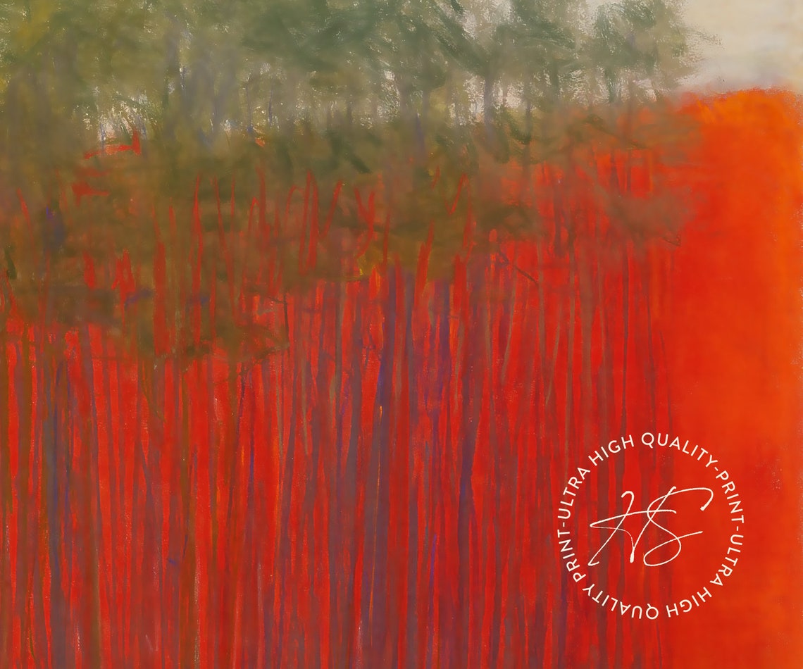 Wolf Kahn Red and Green Forest Crimson Trees Exhibition Art Print - Image 4