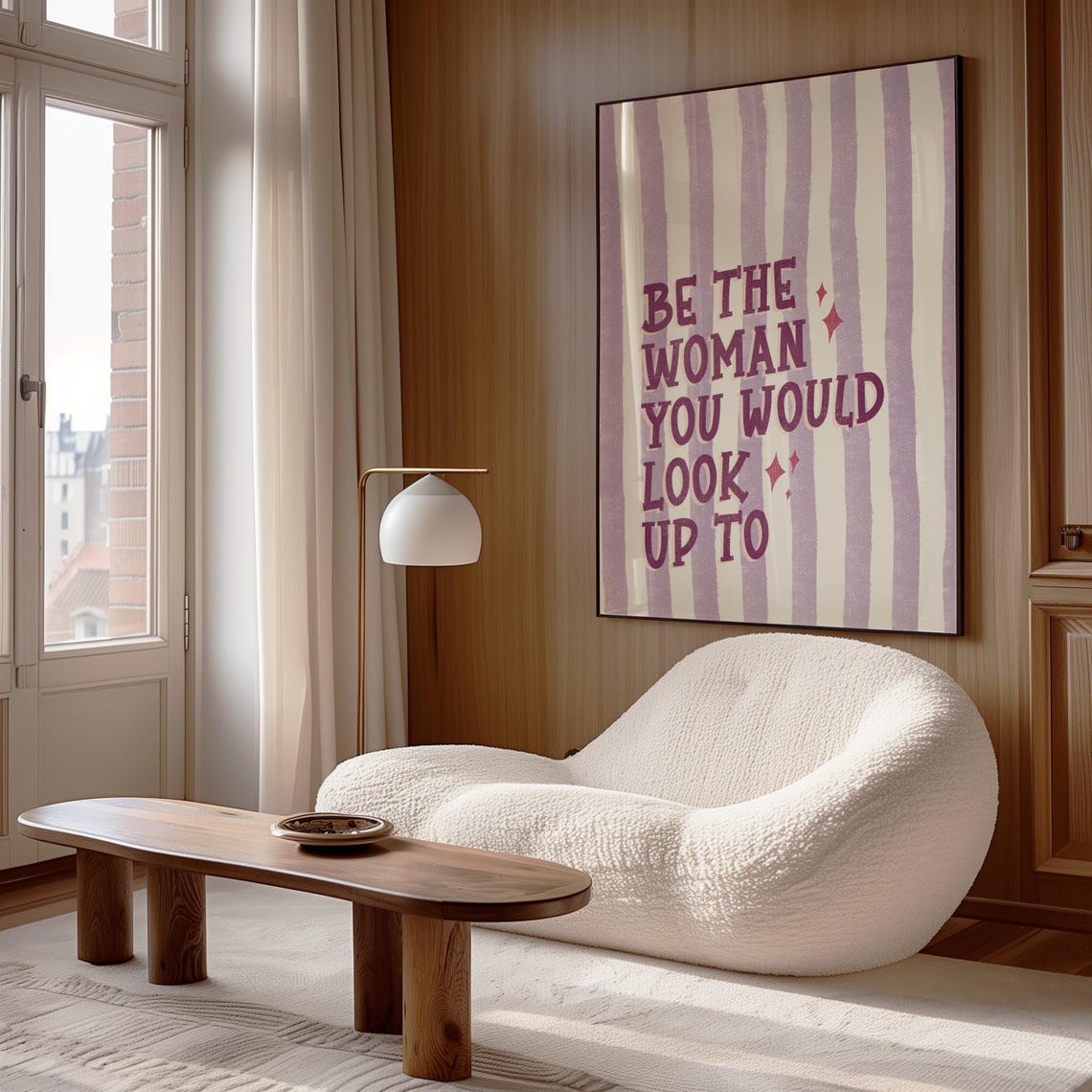 Be The Woman You Would Look Up To Purple Striped Retro Quote Poster - Image 3