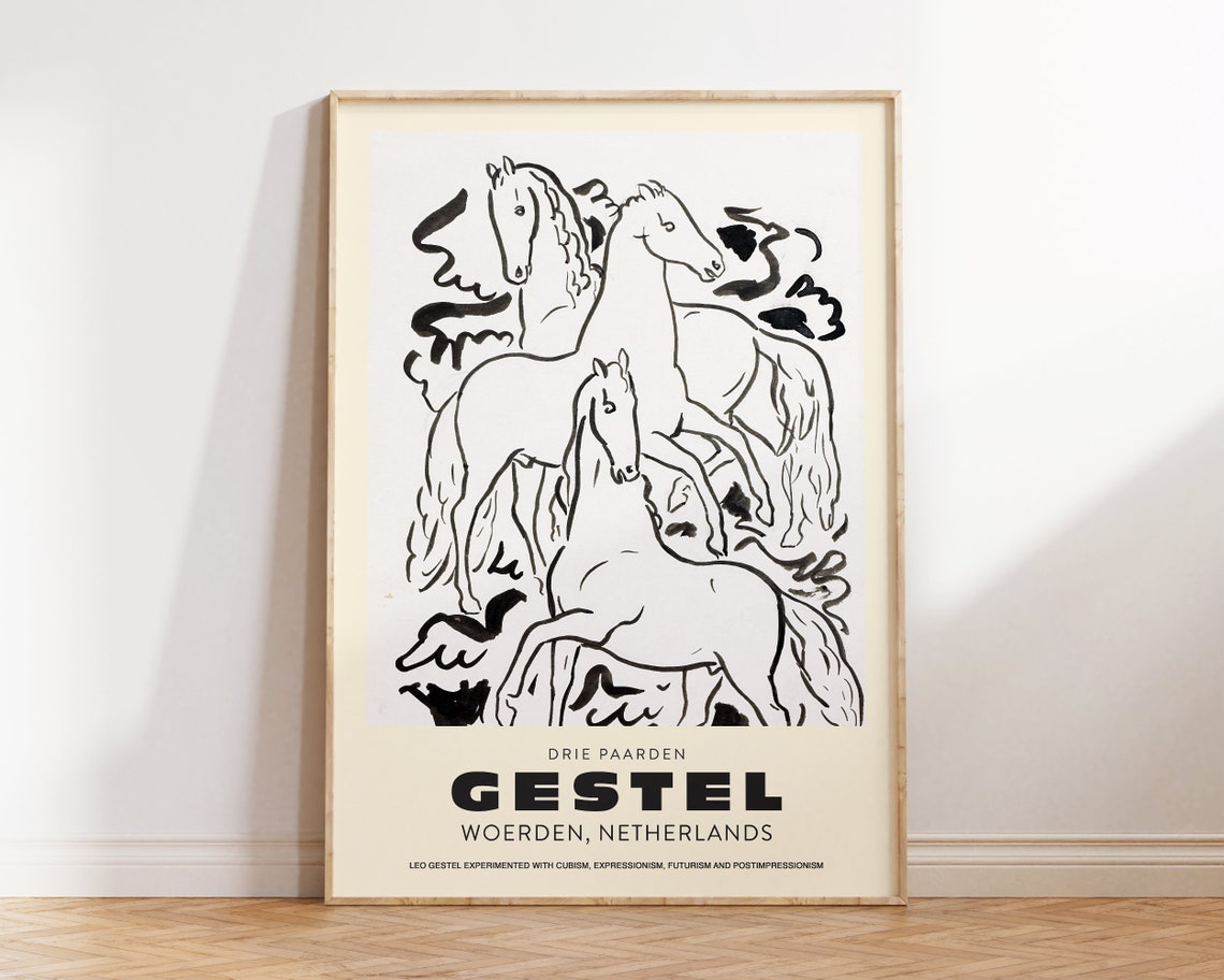 Leo Gestel Drie Paarden Three Horses Line Drawing Exhibition Art Print - Image 3
