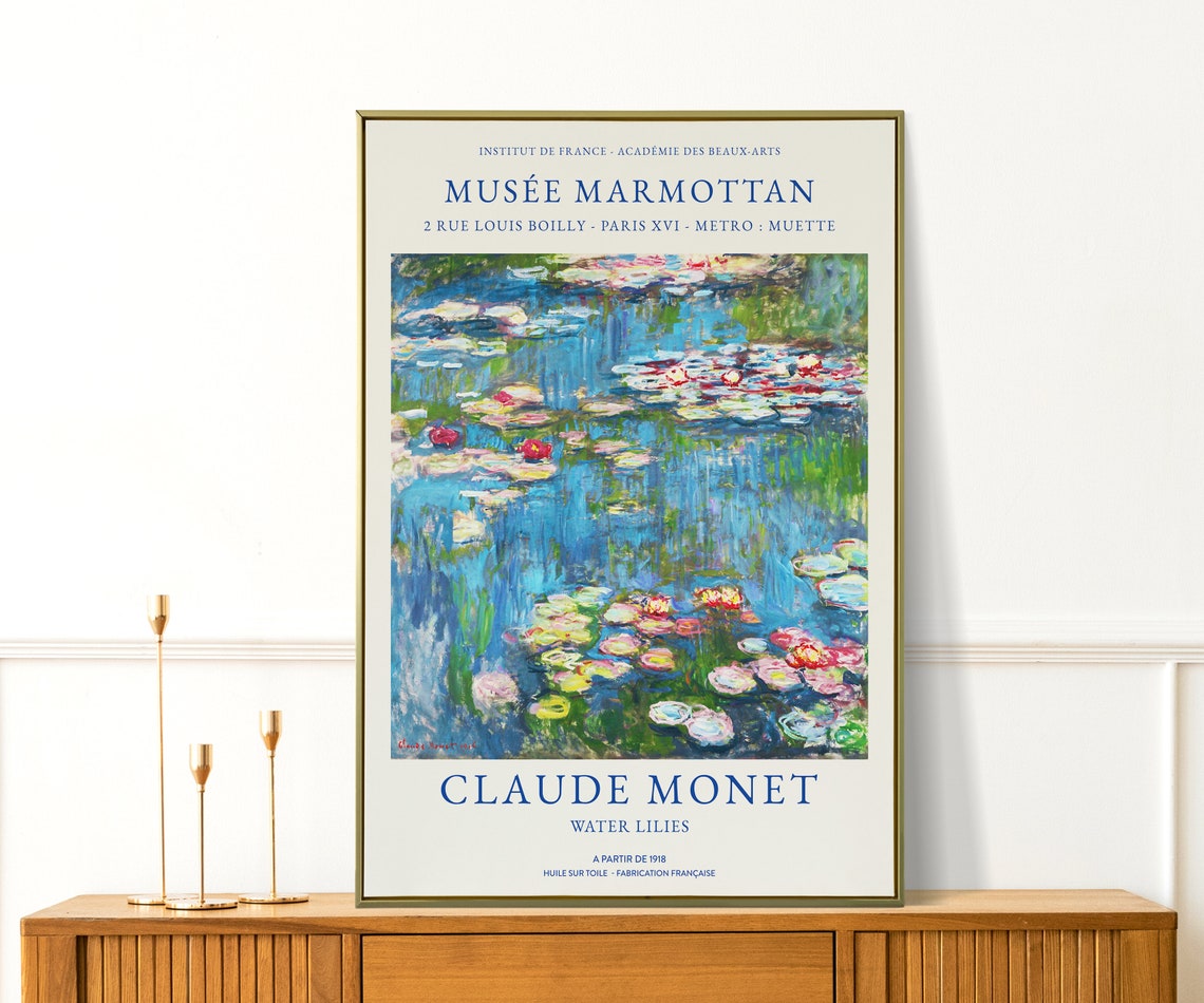 Claude Monet Water Lilies 1918 Blue Pink Pond Impressionist Art Print - Image 4