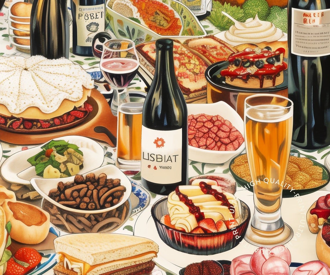 Australian Food Feast Table Illustration Retro Kitchen Art Poster - Image 5