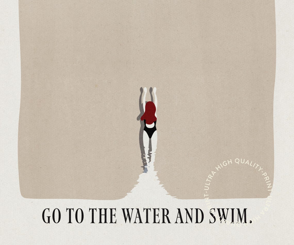 When In Doubt Go To The Water And Swim Beige Minimalist Swim Wall Art - Image 5