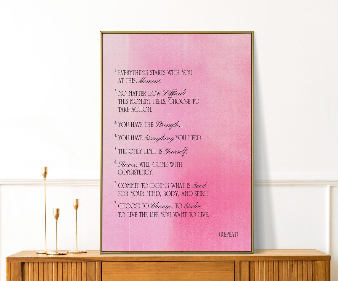 Everything Starts With You Pink Affirmation List Self Love Wall Print