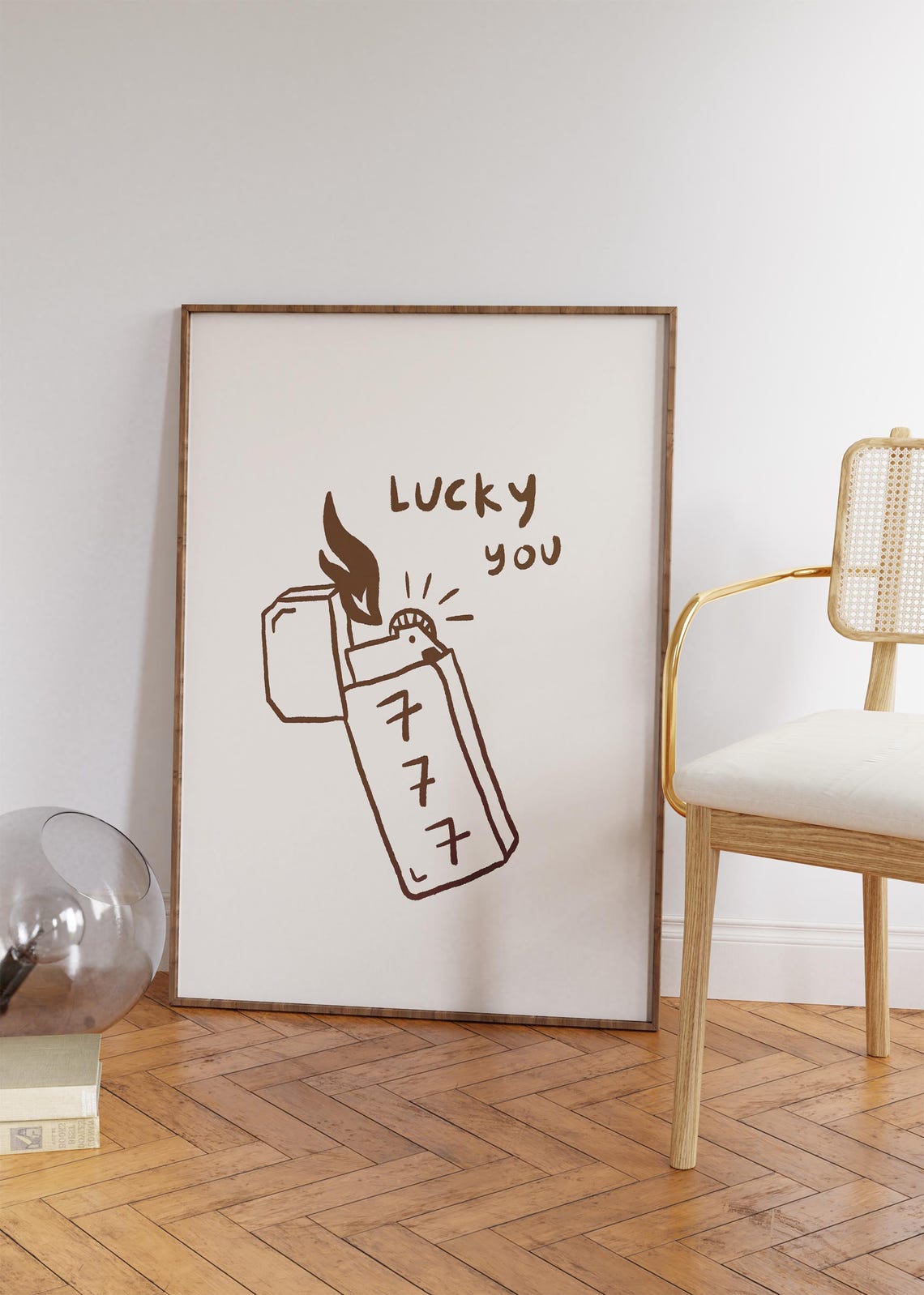 Lucky You 777 Angel Number Lighter Doodle Brown Wall Art Print Poster - Image 3