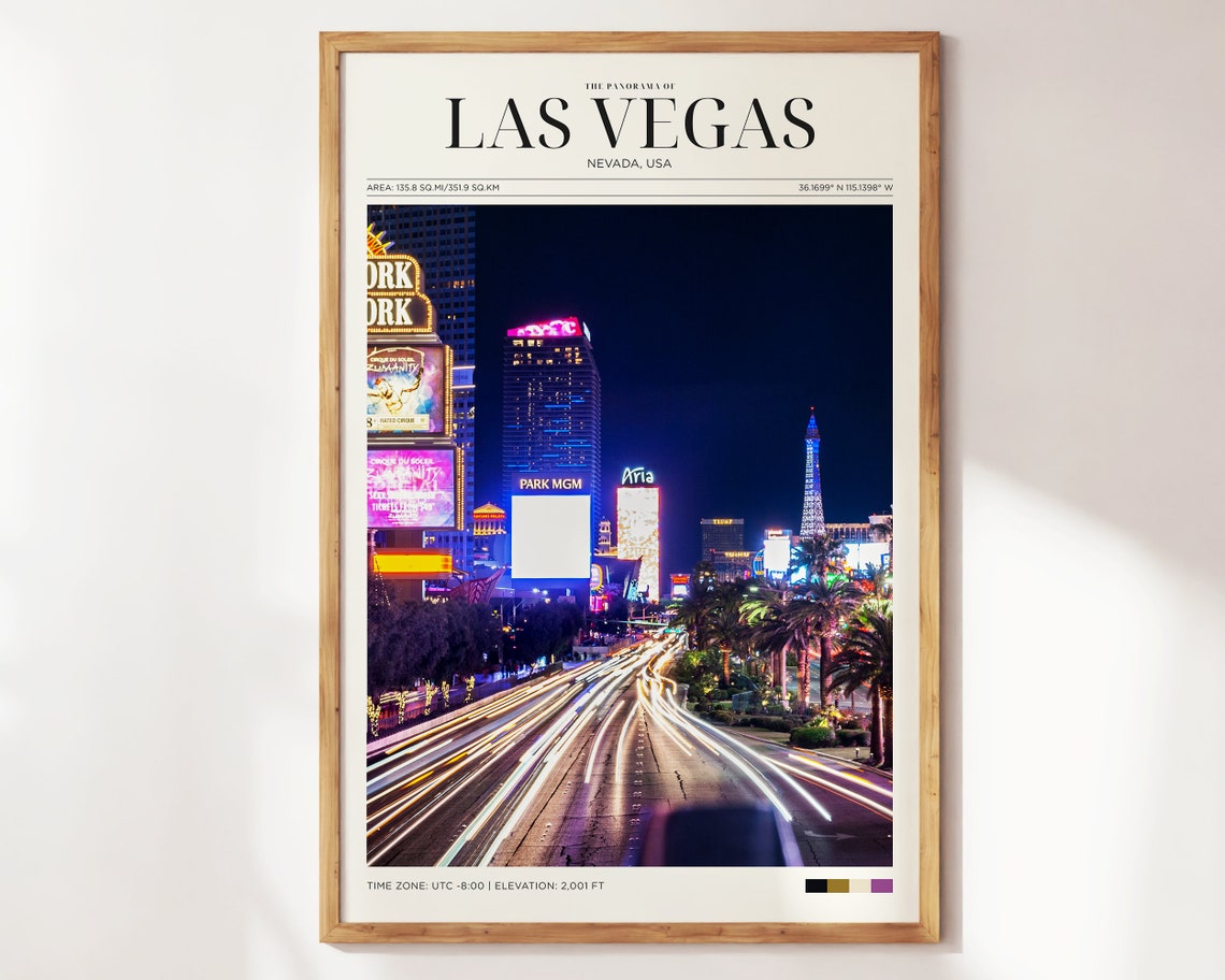 Las Vegas Nevada Strip Night Lights Casinos Skyline Travel Poster