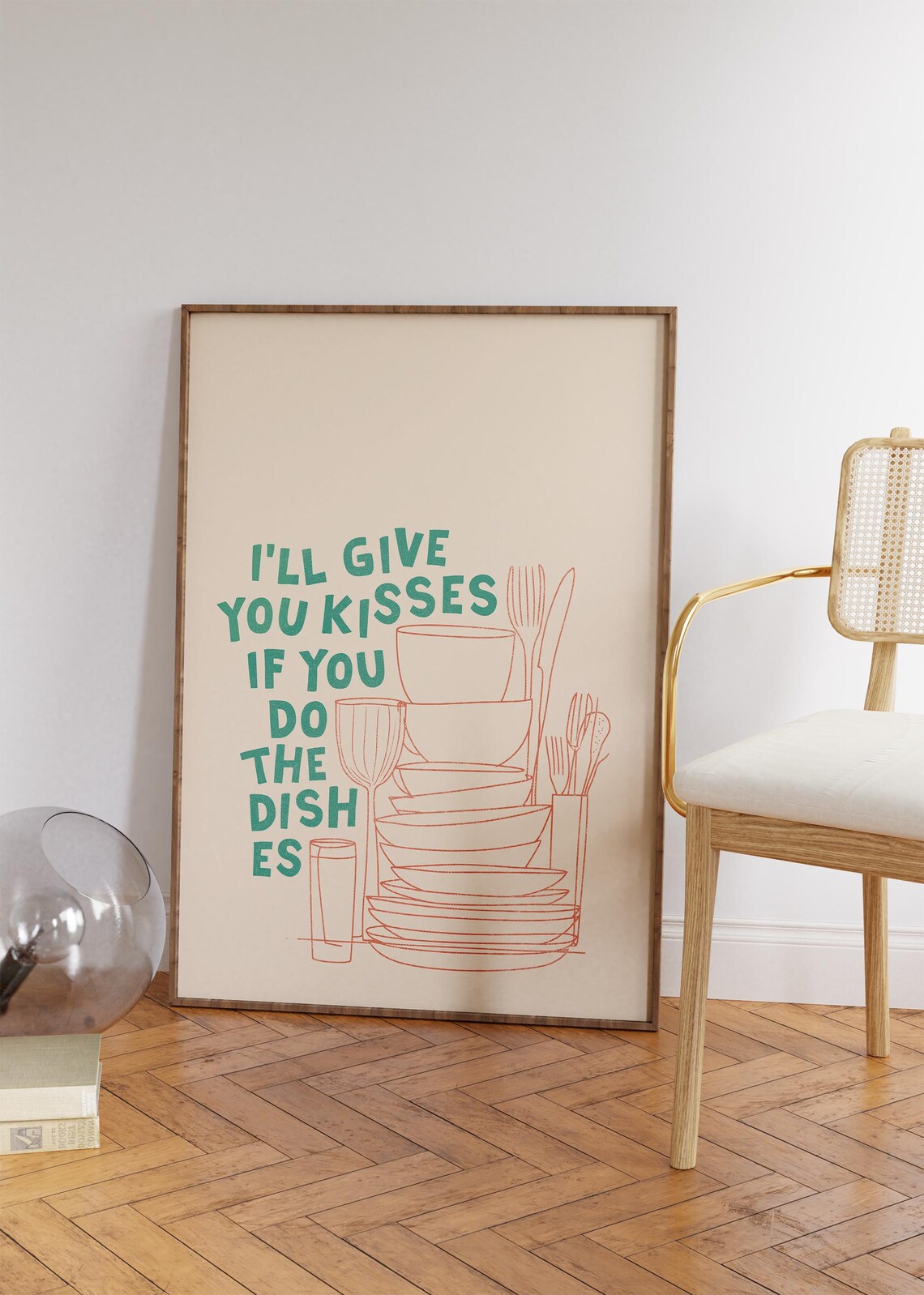 Ill Give You Kisses If You Do The Dishes Green Kitchen Humor Poster - Image 4