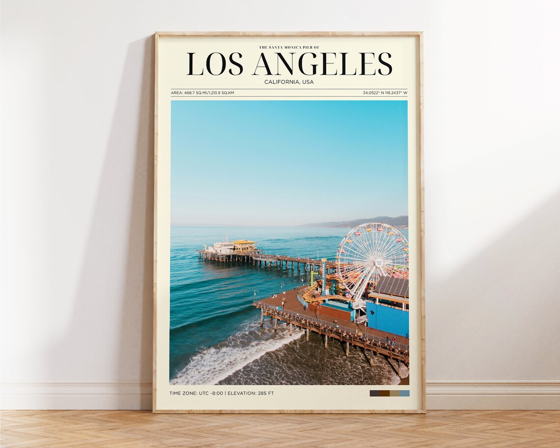 Santa Monica Pier Los Angeles Aerial Ferris Wheel Turquoise Ocean Poster - Image 2