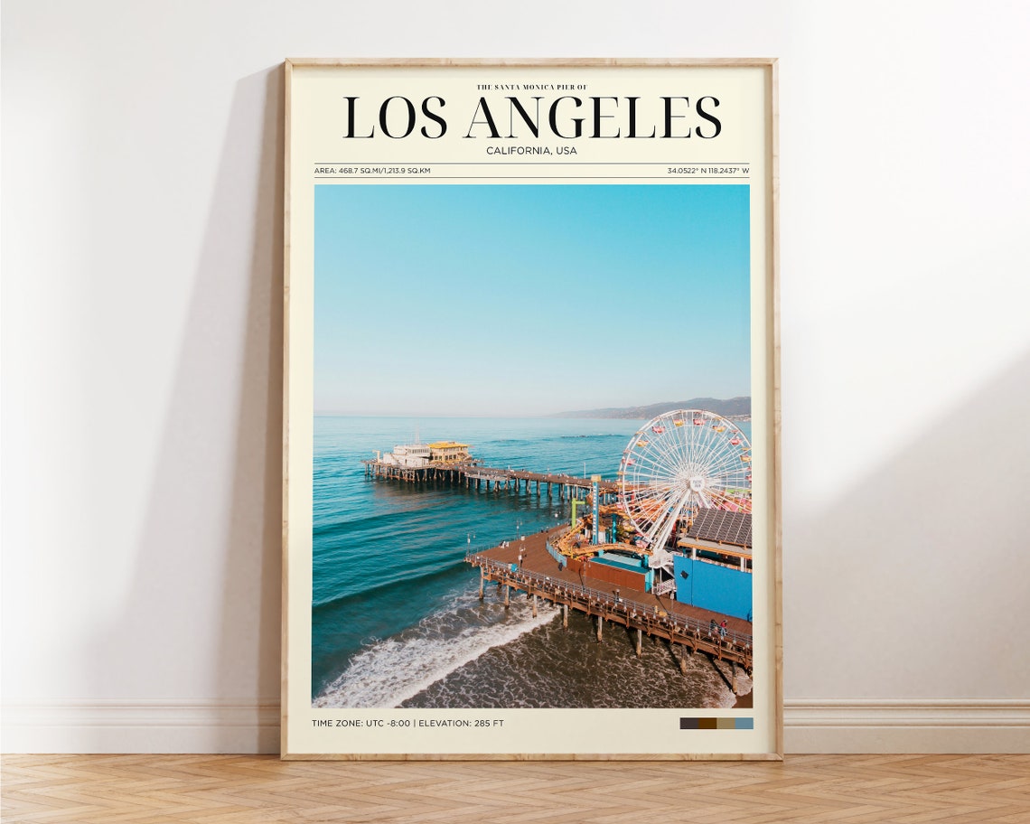 Travel Poster Los Angeles Poster Los Angeles Beach Wall Art For Living Room Vintage Posters In Los Angeles Print Modern Office Wall Art - Image 2