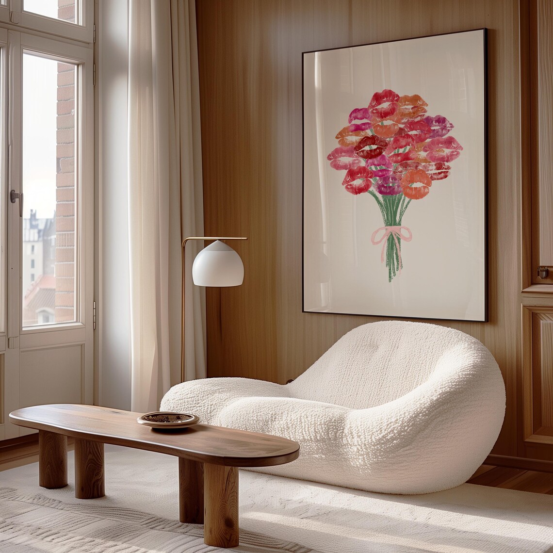 Bouquet Of Kisses Colorful Lips Print Retro Floral Bouquet Poster - Image 2