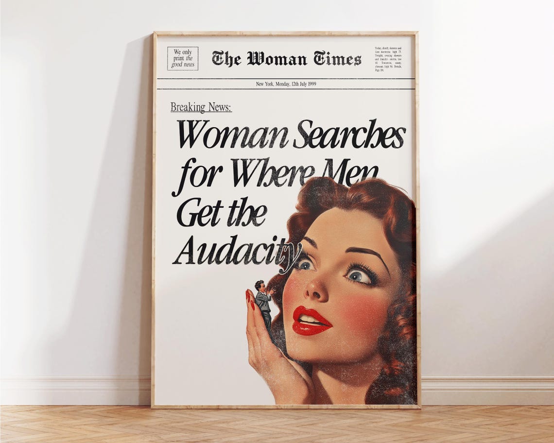 The Woman Times Funny Newspaper Redhead Retro Pin Up Quote Poster - Image 2