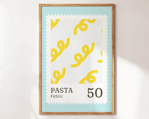 Kitchen Print Pasta Fusili Wall Art Modern Food Poster Blue Cute Kitchen Wall Art Cute Modern Art For Italian Home And Birthday Gifts