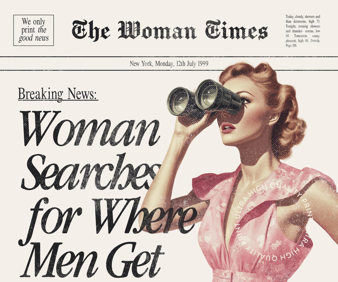 The Woman Times Funny Newspaper Retro Pin Up Binoculars Quote Poster - Image 5