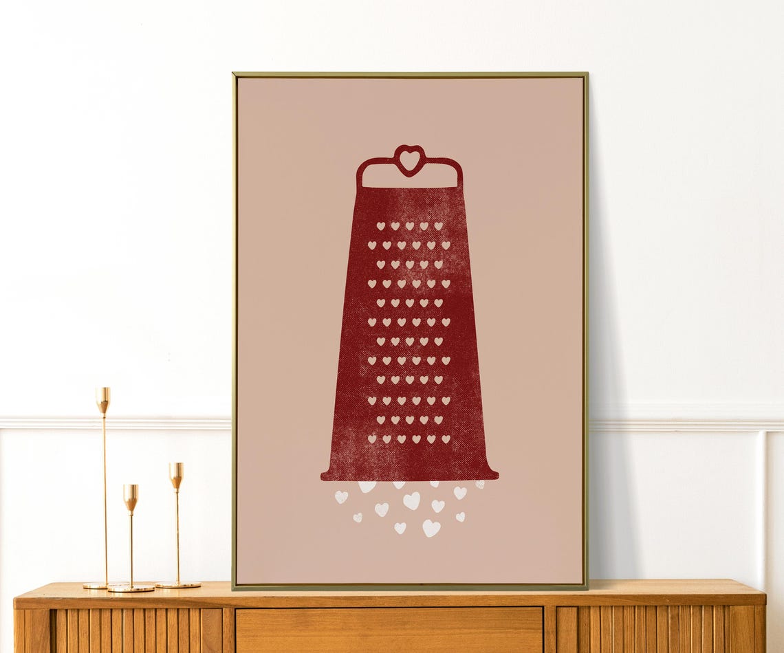 Grate Love Cheese Grater Hearts Pun Funny Red Beige Valentine Poster
