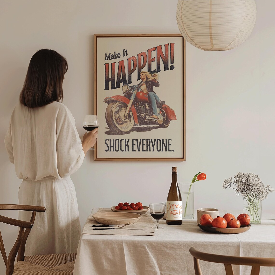 Make It Happen Shock Everyone Vintage Motorcycle Rider Motivational Print - Image 2