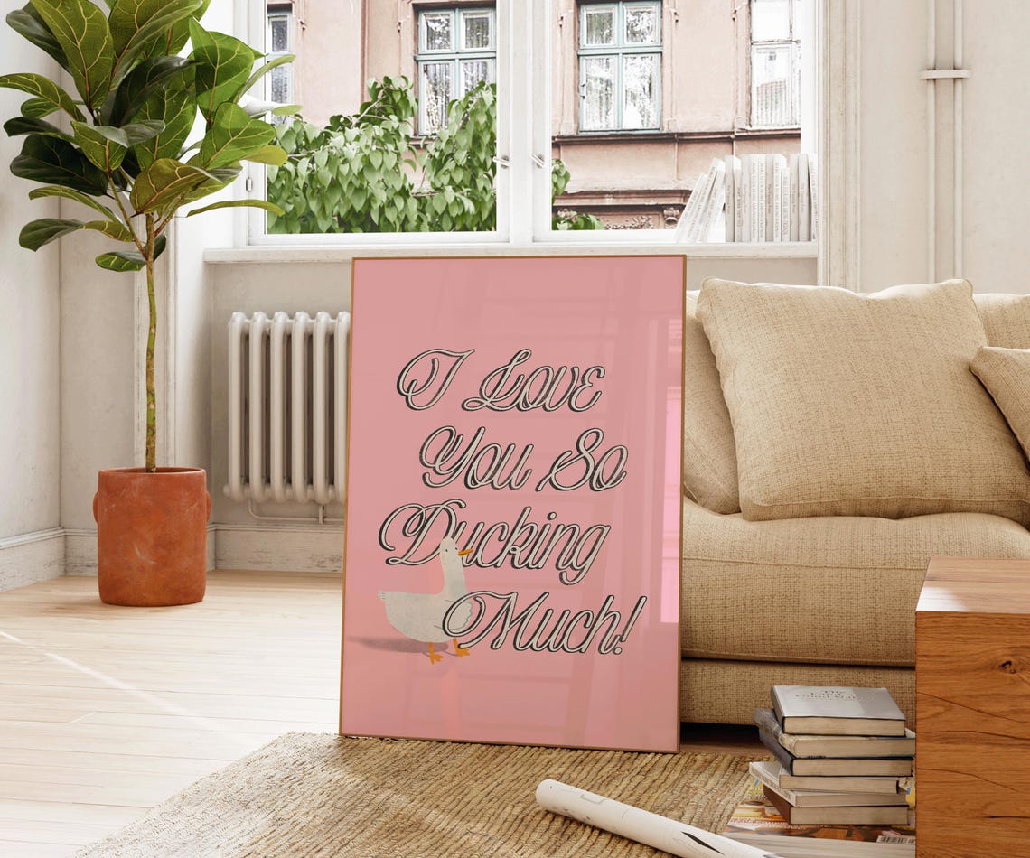 I Love You So Ducking Much Funny Pink Script Quote Duck Wall Art - Image 2