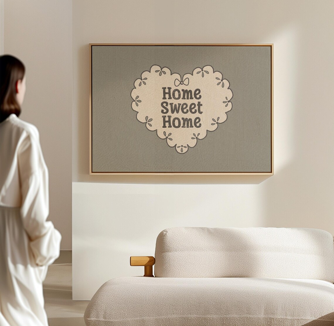Home Sweet Home Sage Green Scalloped Heart Neutral Cozy Wall Art - Image 4