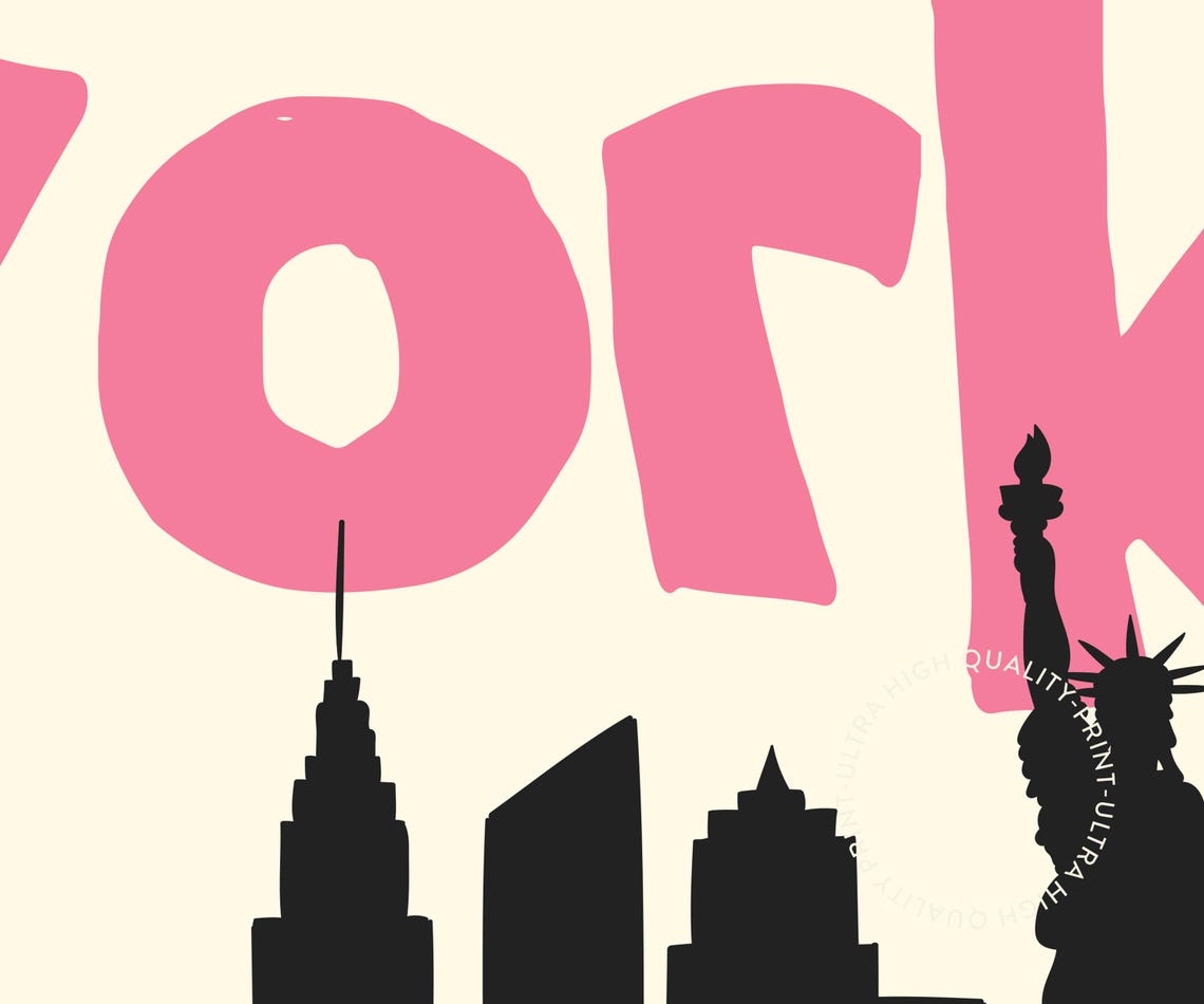 New York City Pink Retro Skyline Statue Of Liberty Travel Poster - Image 5
