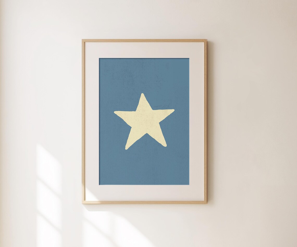 Retro Hand Drawn Cream Star On Navy Minimalist Nursery Poster - Image 3