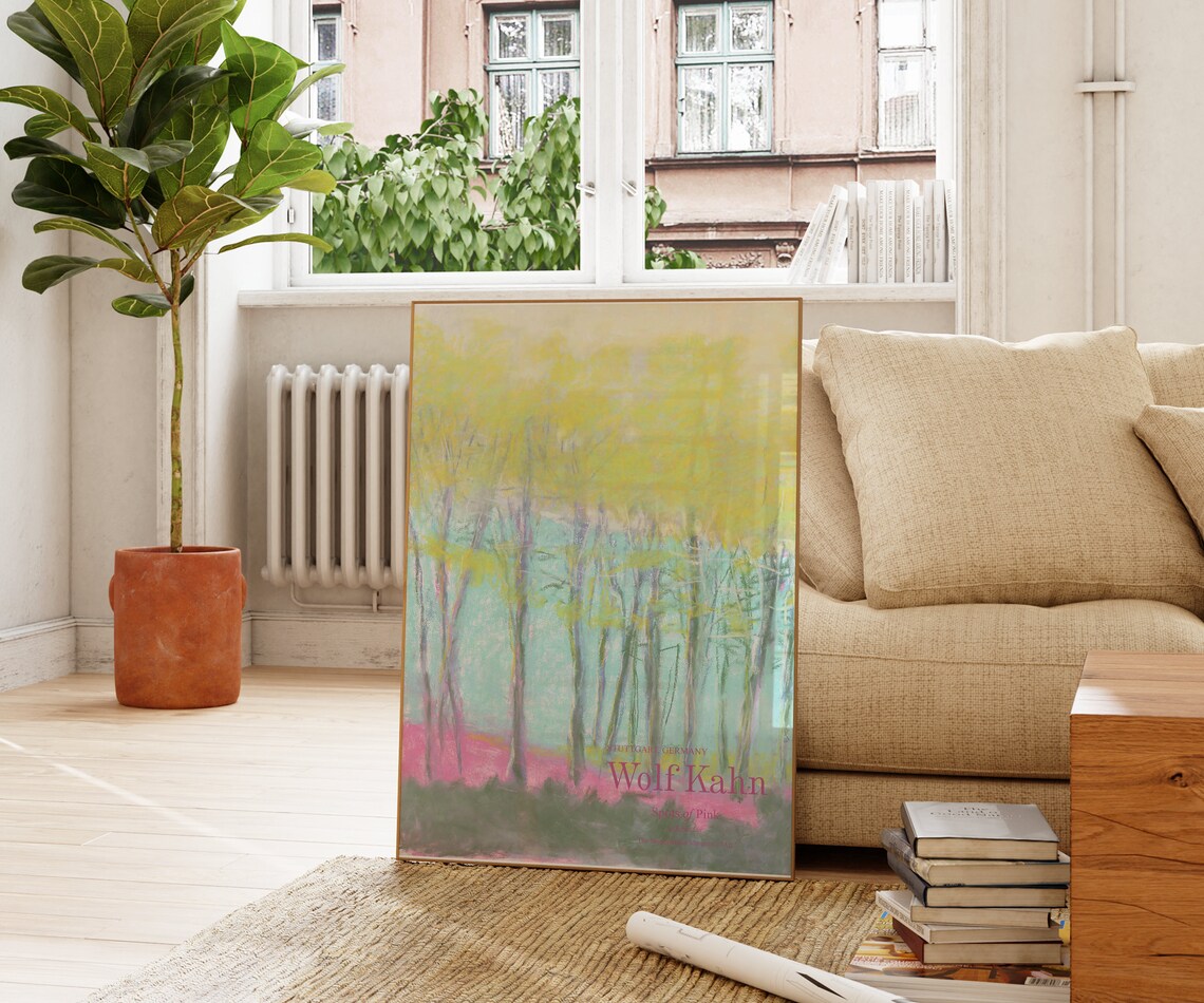 Wolf Kahn Spots of Pink Turquoise Forest Exhibition Landscape Art Print - Image 4