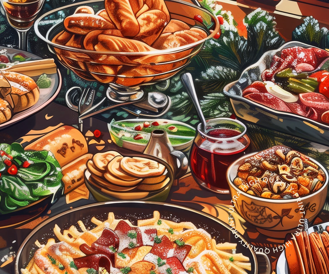 Canadian Food Winter Feast Illustrated Retro Kitchen Wall Art Print - Image 5